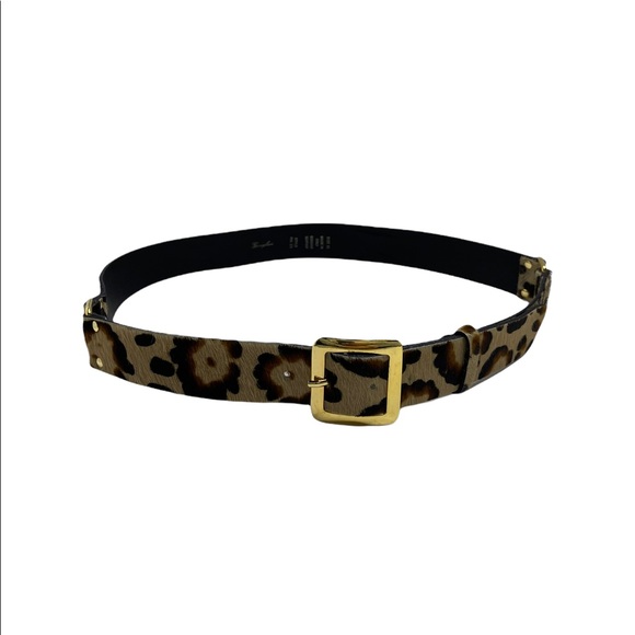 Garuglieri 100% Genuine Leather Calf Hair Gold Tone Belt Animal Print - Picture 2 of 11